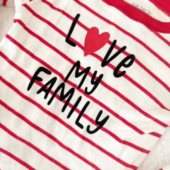 CARTER’S Toddler Pajama Set Red White Stripes Love My Family 2T - Picture 2 of 5